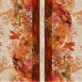 Oriental Gardens Fan Stripe Red Yardage