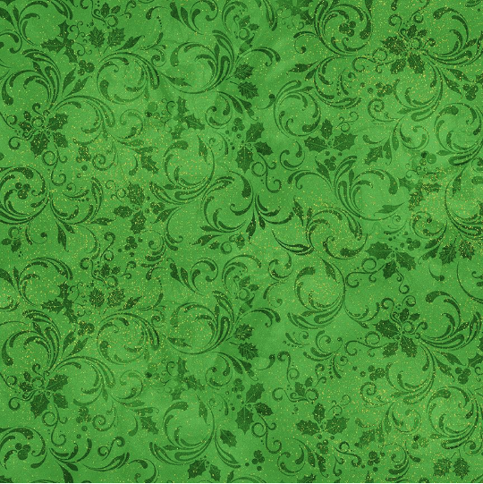 Winter Rose Stamped Holiday Leaves Met Green Yardage