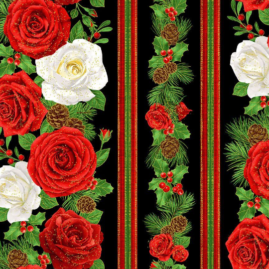 Winter Rose Metallic Winter Rose 11" Stripe Black Yardage