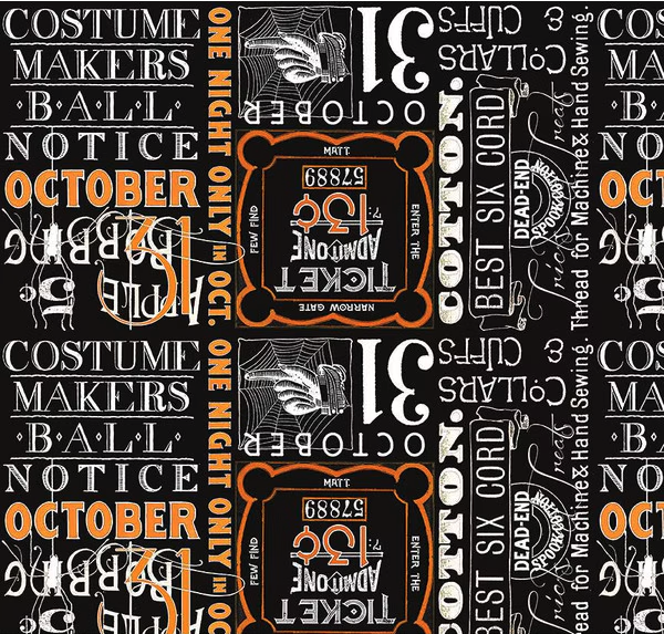 Costume Maker's Act II Ticket Text Black Yardage