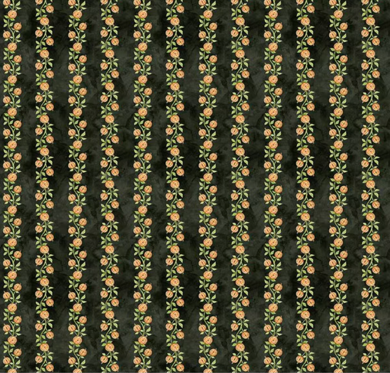 Ghoul Friends Pumpkin Vine Black Yardage