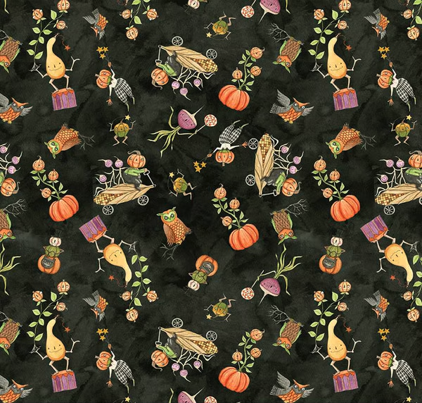 Ghoul Friends Gourds Toss Black Yardage
