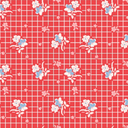 Dilly Dally Floral Grid Red Yardage