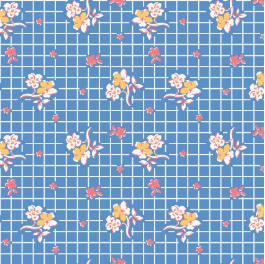 Dilly Dally Floral Grid Blue Yardage