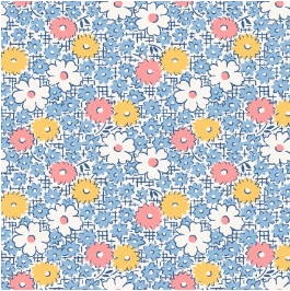 Dilly Dally Floral Blue Yardage