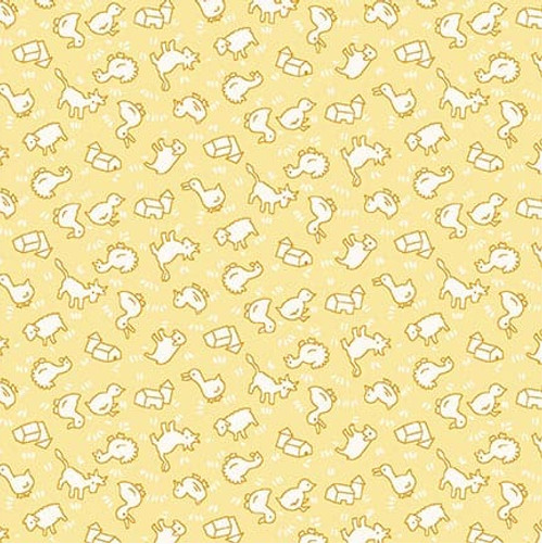 Nana Mae 8 Farm Animals Yellow Yardage