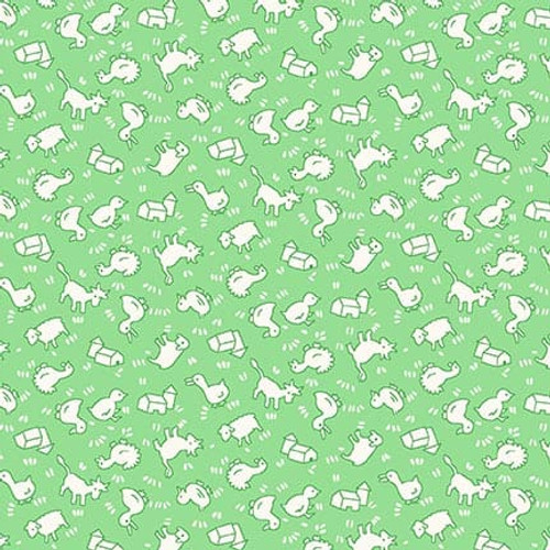 Nana Mae 8 Farm Animals Green Yardage