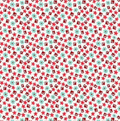 Nana Mae 8 Geometric Red/Aqua Yardage