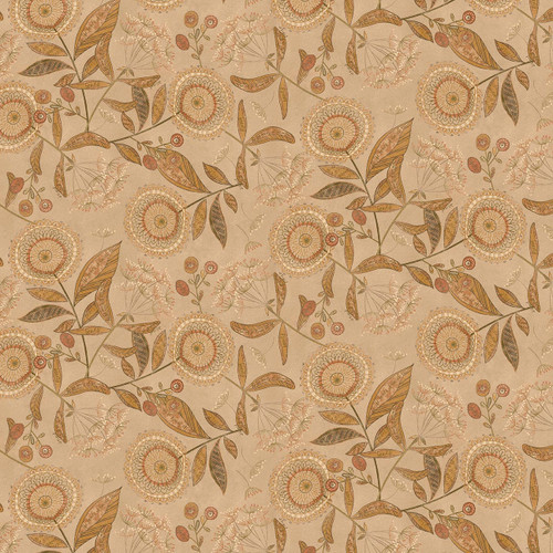 Oak and Maple Large Floral Allover Tan Yardage