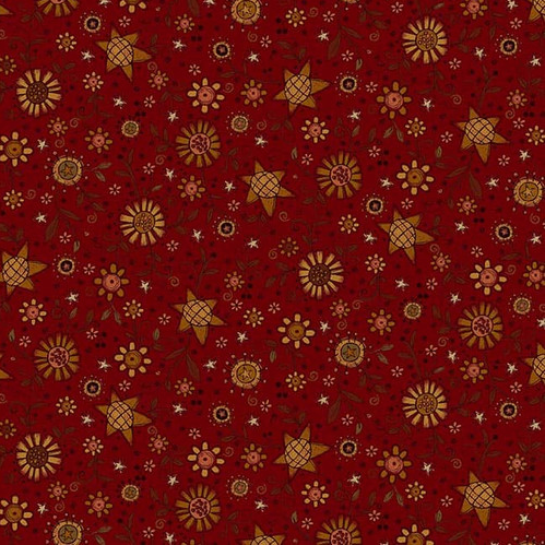 Oak and Maple Stars & Flowers Toss Red Yardage