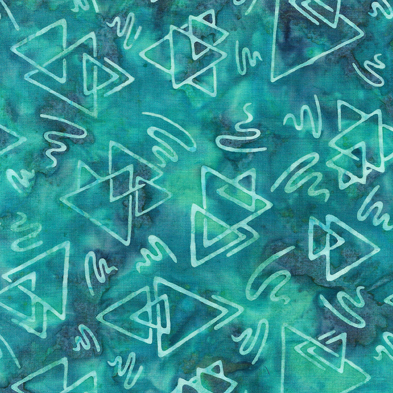 Island Batik Bubbles, Curves, and Corners Multi Turquoise Green Triangles and Squiggles Yardage