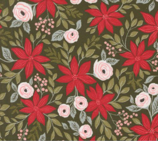 Berry And Pine Poinsettia Party Florals Wintergreen Fabric
