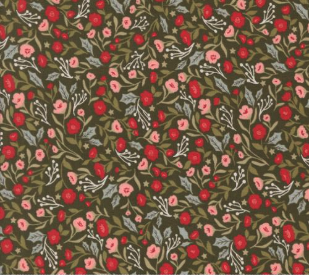 Berry And Pine Christmas Posies Florals Wintergreen Fabric