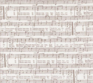 Berry And Pine O Christmas Tree Text and Words Music Notes Snow Fabric