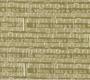 Berry And Pine O Christmas Tree Text and Words Music Notes Sage Fabric