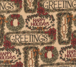A Vintage Christmas Greetings Christmas Tan Fabric