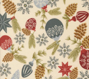Old World Yuletide Pine Cones Snowflakes Metallic Eggshell Fabric