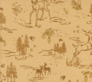Old World Yuletide Deer Snow Trees Metallic Almond Fabric