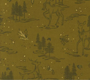 Old World Yuletide Deer Snow Trees Metallic Pickle Fabric