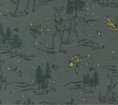 Old World Yuletide Deer Snow Trees Metallic Dusk Fabric