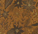 Old World Yuletide Poinsettia Mix Florals Metallic Sienna Fabric
