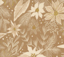 Old World Yuletide Poinsettia Mix Florals Metallic Mushroom Fabric