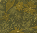 Old World Yuletide Poinsettia Mix Florals Metallic Pine Fabric