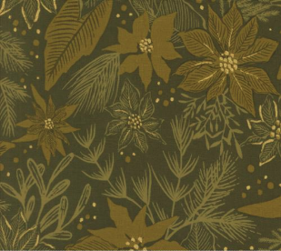 Old World Yuletide Poinsettia Mix Florals Metallic Pine Fabric