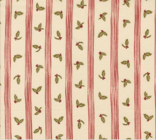 Old World Yuletide Holly Stripes Eggshell Fabric