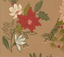 Old World Yuletide Festive Florals Metallic Mushroom Fabric
