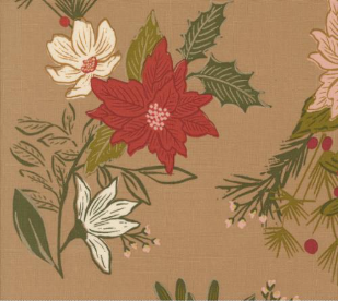 Old World Yuletide Festive Florals Metallic Mushroom Fabric