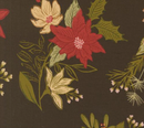 Old World Yuletide Festive Florals Metallic Espresso Fabric