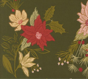 Old World Yuletide Festive Florals Metallic Pine Fabric