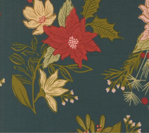 Old World Yuletide Festive Florals Metallic Midnight Fabric