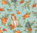 I Love Fall Most of All Pumpkins Flowers Aqua Fabric