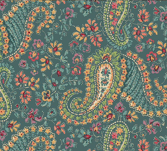 Rambling Rose Boho Soul Deep Teal Fabric