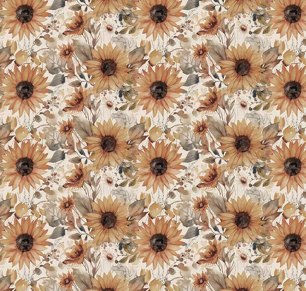 Evening on the Prairie Watercolor Sunflowers Cream Fabric