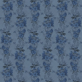 Flossie's Flowers Floral Stripes Blue Fabric