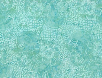 Moonshadow Tropical Floral Aqua Batik Fabric