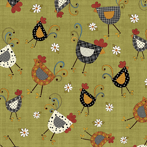 Prairie Chicks Chicken Dance Green Fabric
