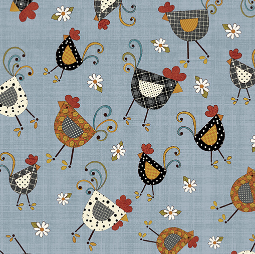 Prairie Chicks Chicken Dance Blue Fabric