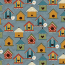 Prairie Chicks Tweet House Blue Fabric