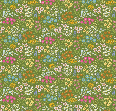 Little Darlin' Floral Fields Green Fabric