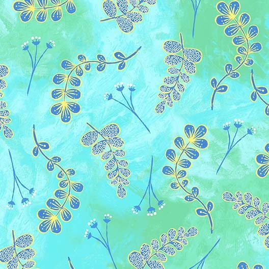 Summer Dreams Lush Meadow Blue Yardage