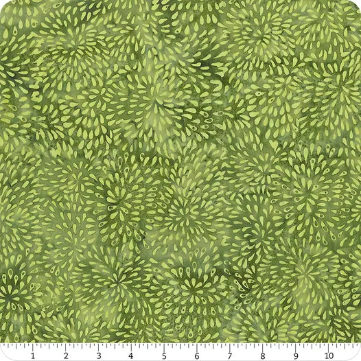 Island Batik Full Bloom Dark & Light Green Marigold Yardage