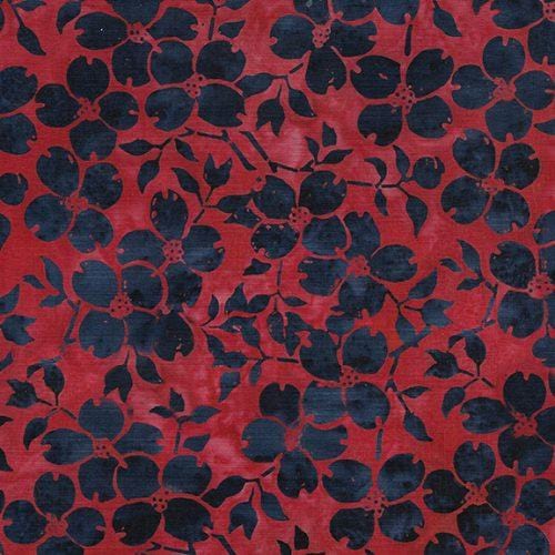 Island Batik Red White Blooms Dogwood Red Paprika Yardage