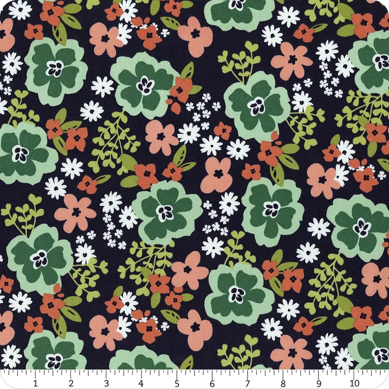 Wilmington Prints Juliette Teal Navy Large Floral Yardage